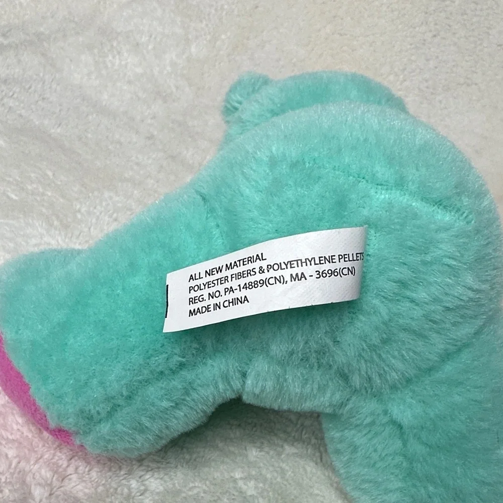 Mom I Love You Ribbon Bow Tie Plush Teal & Pink Teddy Bear Bow Ribbon NWOT